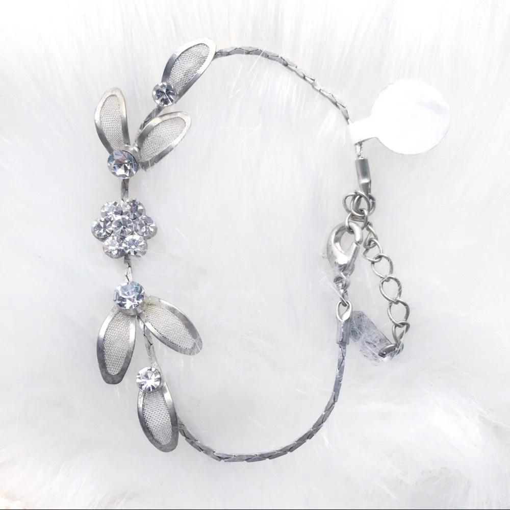FLORAL Silver Pave Rhinestone Fashion Bracelet